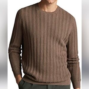 Massimo Dutti Brown Crewneck Cable Knit Sweater